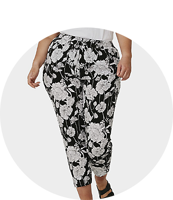 womens plus size black and white floral print pant